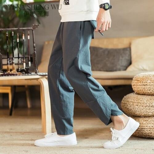 Japanese Kimono Men Pants Loose Harajuku Casual Trousers Traditional Clothes Asian Yukata Style Embroidered Harem Japan Costumes