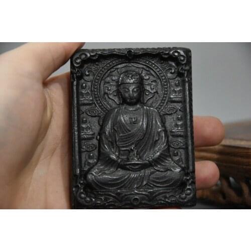 Chinese Red mountain culture Iron meteorite carved Sitting Buddha Pendant