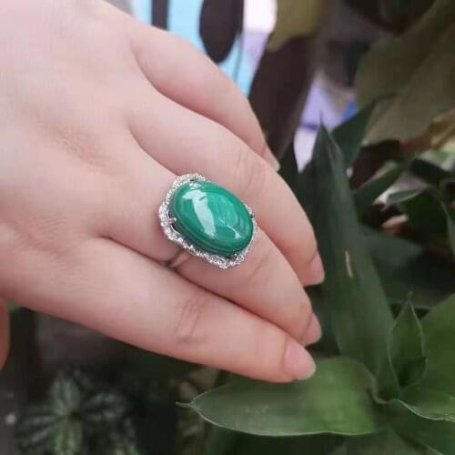 Natural Malachite Ring Woman Jewelry Green Gem Jewelry Fashion Large Oval Square ZirconNatural Malachite Ring Woman Jewelry Gree