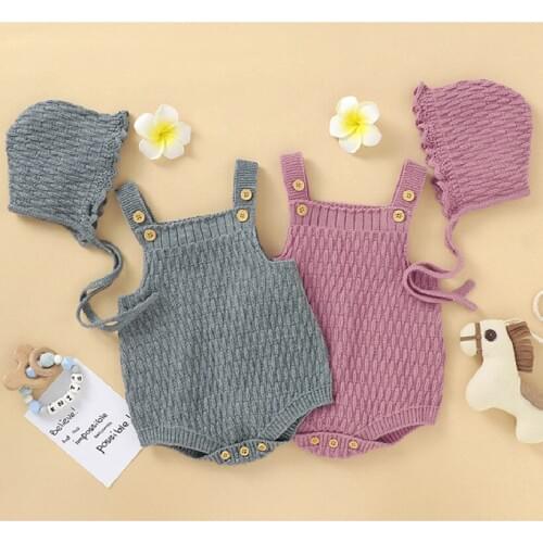 Dibeberabbit Baby Girls Clothes Knitted Newborn Baby Romper With Hat Infant Boys Clothes Toddler Jumpsuit Sleeveless Overalls