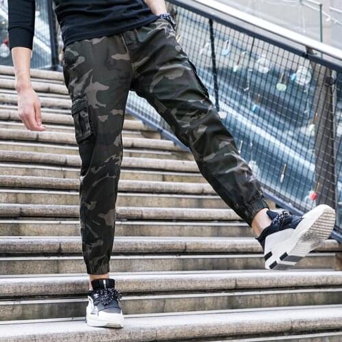 Camouflage overalls mens loose spring and summer thin unisex couple handsome feet Harlan 9-point pants men