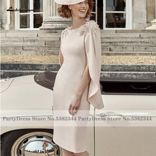 Lakshmigown Elegant Women Wedding Party Dress Vestidos Cortos Beaded Blush Pink Mother of the Bridal Dress with Cape 2021