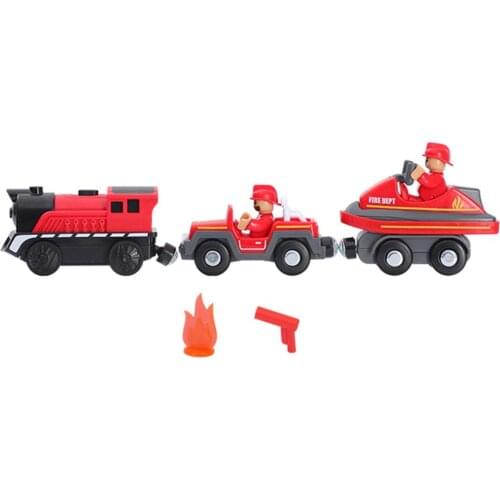 Magnetic Electric Locomotive Toy Flame Fighting Truck Set Magnetic Rail Toy Compatible With Wooden Track Present For Kids