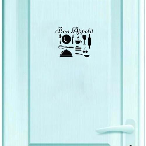 Cute French Quote Bon Appetit Decal All Kinds Of Kitchenware Kitchen Room Door Sticker A2261