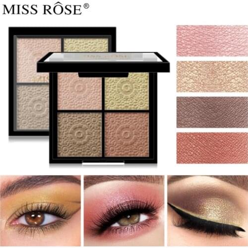 MISS ROSE Pearlescent Matte 4 Color Eye Shadow Waterproof Long-lasting Natural Eye Shadow Palette Foggy Eyes Makeup TSLM1