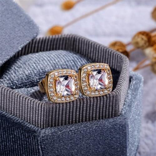 Fashion OL Personality Stud Inlaid Zircon Earring 2 Styles 3 Colors Available, Woman Four Seasons Charm Jewelry