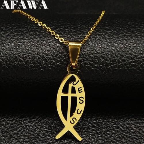 Fashion Fish JESUS Stainless Steel Necklacese Women Gold Color Chain Necklaces Jewelry acero inoxidable joyeria