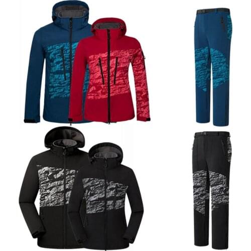 Men Women Hiking Camping Fleece Lining SoftShell Sport Coat Outdoor Hooded Water Resistant Jacket Trekking Climbing Pants