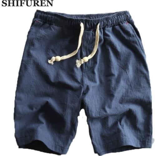 SHIFUREN Summer 2017 Mens Shorts 100%Cotton Comfortable Elastic Waist Drawstring Causal Beach Shorts Plus Size M-5XL Solid Color