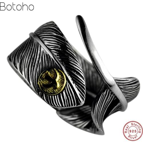925 sterling silver colour feather high bridge bird open ring men gift fashion ring retro Thai silver colour jewelry Sun Feather