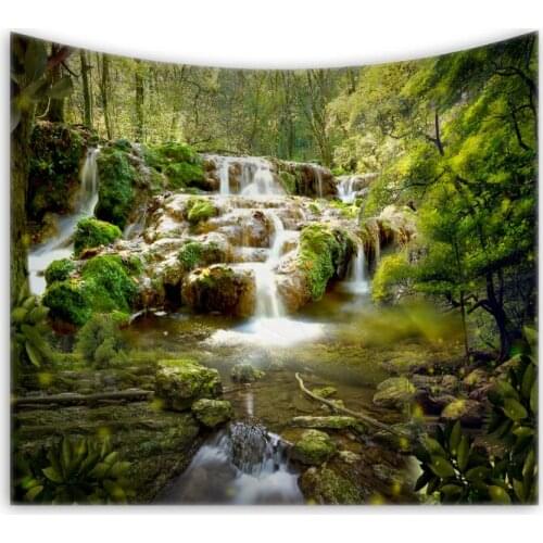 Natural Landscape Forest Falls Woods Waterfall Tapestry Wall Hanging Bed Spread Beach Towel Table Cloth Yoga Mat Large Size