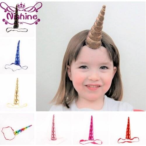Nishine Unicorn Horn Headband Girls Solid Elastic Hairband Kids Birthday Gift Party Photo Shoot Headwear Hair Accessoires
