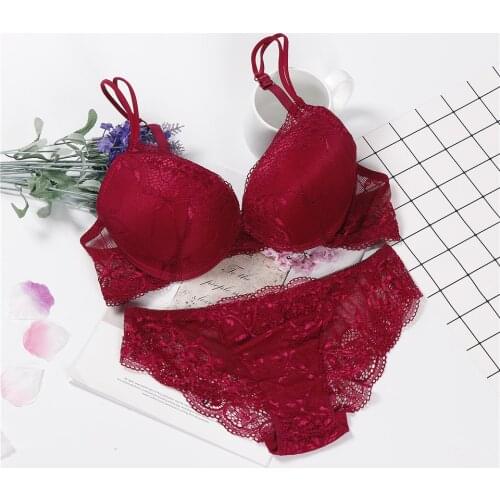 Lingerie porno push up bra set intimates lace top and panties lace underwear set 3/4 cup underwear set women