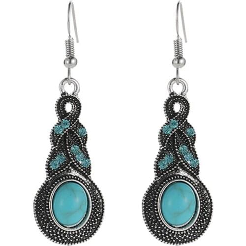 New Tibetan Silver Pendant Earrings Natural Stone Howlite Drop Earrings For Women Girl Pendientes Largos Turquesa Jewelry