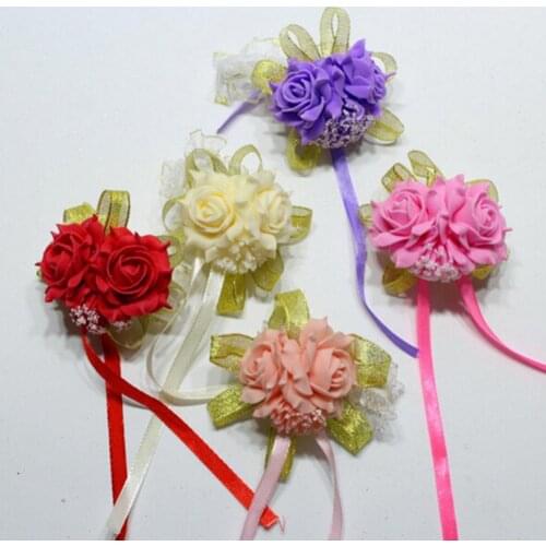 Foam Rose Flowers Bridal Bridesmaid Wrist Corsage Wedding Party Ribbon Bracelet