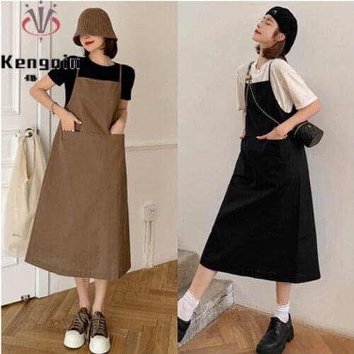 Dresses for Women 2021 Loose Elegant Dress Woman Sexy Sleeveless Spaghetti Strap Pockets Cotton Off The Shoulder Dress KE1409