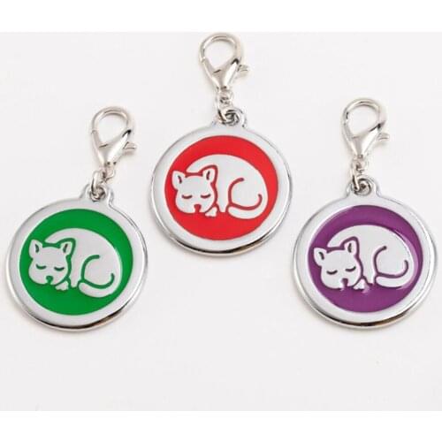 Blank Circle Pet ID Tags Cat Name Tags 100pcs/lot wholesale Zinc Alloy Cat Design Pendants