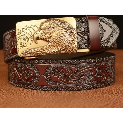 Classical Designer Eagle Buckle Belt Men Cowskin Genuine Luxury Leather Mens Belts for Men Strap Male Automatic Buckle