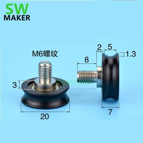M6*20*7mm U groove drawer roller with M6 screw and plastic bearing POM polyformaldehyde