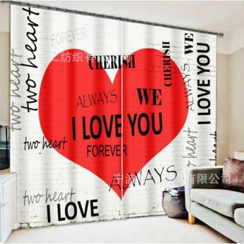 Red love Luxury Blackout 3D Window Curtains For Living Room girl Bedroom Customized size Drapes Cortina Rideaux Cushion cover