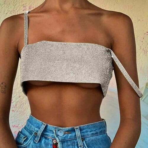 Backless Full Rhinestones Women Crop Top Summer Night Club Party Glitter Cropped Top Sexy Women Tank Top Camis