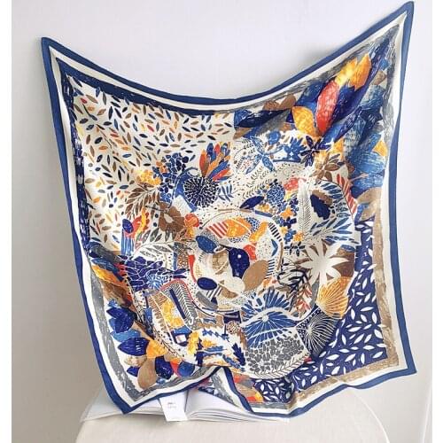 90cm Silk Scarf Women Hand-Painted World Print Manual Hand Square Scarves Spain Echarpes Foulards Femme Wrap Bandana Small Hijab