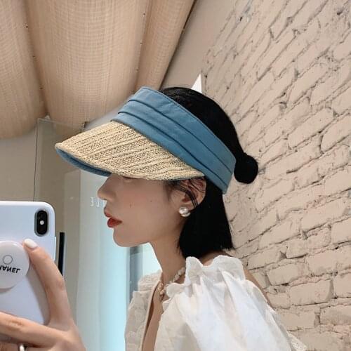 Magic Tape Panama Women Straw Hat Empty Top Womens Summer Hat Sun Protection Outdoor Golf Tennis Sports Fishing Beach Chapeau