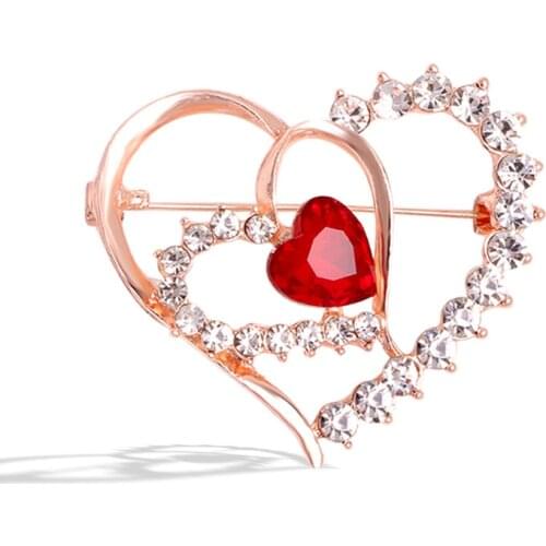 High-grade Heart-shaped Brooch Rhinestone Crystal Corsage Cardigan Scarf Buckle Badge Luxury Jewelry Gifts for Women Accessories