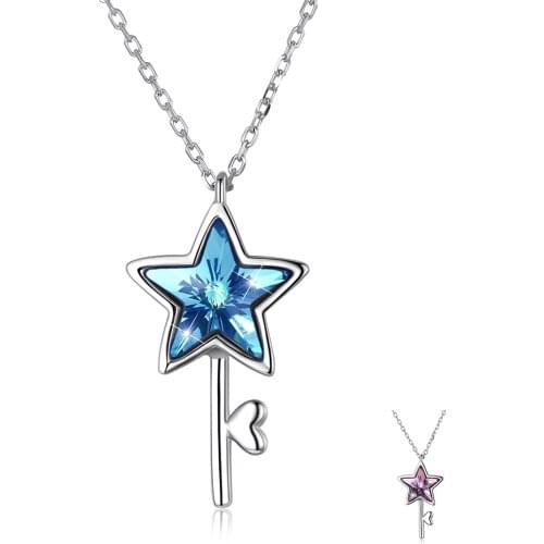 ZEMIOR 925 Sterling Silver Star Heart Key Pendant Necklaces Colorful Austria Crystal Necklace For Women Jewelry Romantic Gift