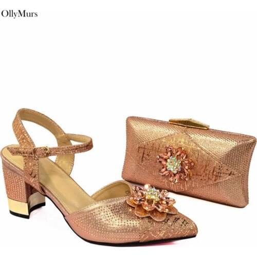 African Ladies Crystal Shoes And Bags Set Italian Style High Heels Shoes And Bag Set For Party Wedding Large Size 37-43