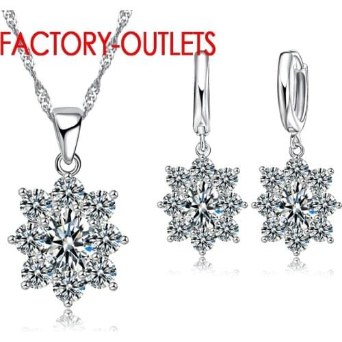 New Fashion Jewelry For Decoration Snow Design Pendant Necklace Hoop Earrings Set CZ Crystal 925 Sterling Silver Women Party