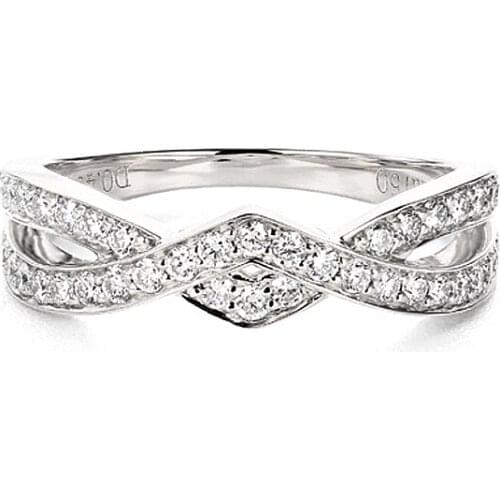 EDI 14K White Gold Criss Cross Split Ring 0.4ctw G/SI Natural Real Diamond Single Ring For Women Half Eternal Ring