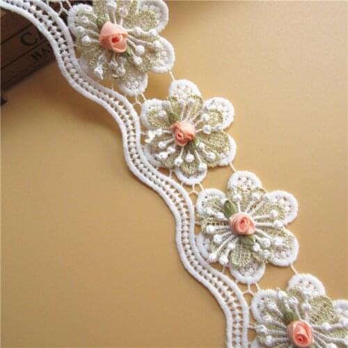 1 yard Stylish Wave Gold Flower Multilayer Embroidered Lace Trimming Ribbon Handmade DIY Wedding Dress Sewing Craft Accessories