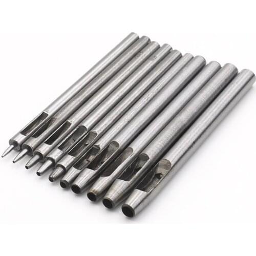 10pcs/set Leather Waistband Hole Punching 0.5mm-5mm Round Hollow Drilling DIY Leather Making Belt Puncher Tool Set