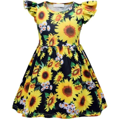 2020 Summer Dress for Girl Sunflower Pattern Short Sleeve Dresses Kids Fashion Clothes Princess Party Dress Vestidos