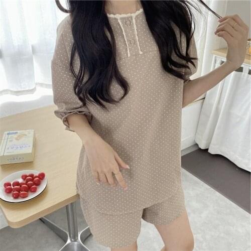 2021 Summer New Vintage Printed Cotton Home Wear Casual Womens Pajama Sets Homewear Female Sleepwear Sleeping Wear Nightwear