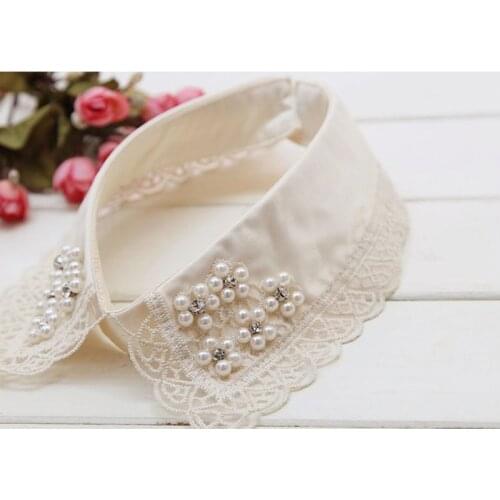 40GC Women Detachable Colla Shirt Fake Collars Pearls Lace Decoration Ladies Lace False Necklaces Fashion Clothes Accessories