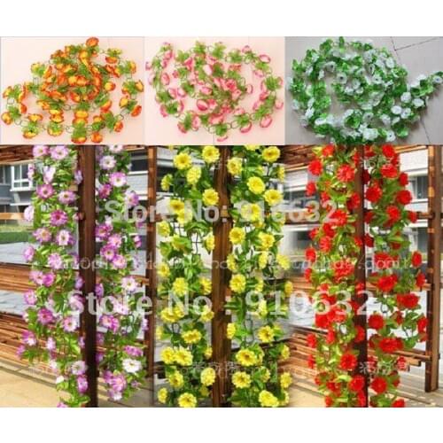 5pcs 2Meters Artificial Silk Flower Garland Vine Ivy Home Wedding Garden Decoration