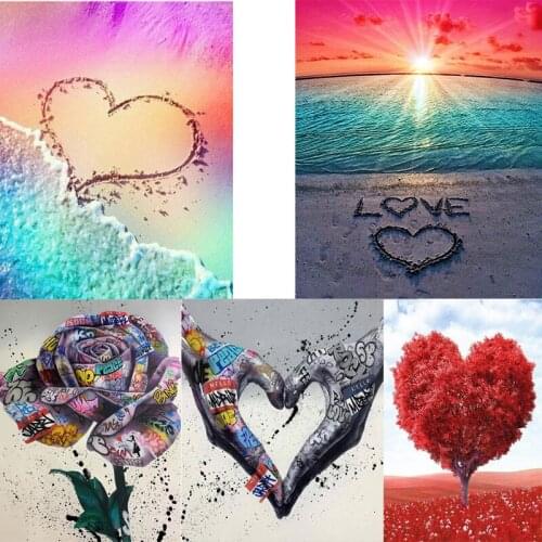 DIY 5D Diamond Painting Love Hearts Beach Landscape Heart Shape Tree Full Square Round Drill Diamond Cross Stitch Kit Home Decor