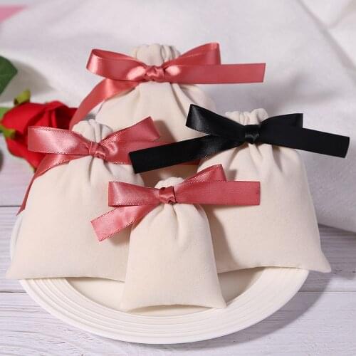 Velvet Drawstring Bag Jewelry Packaging Pouch With Silk Ribbon Lipstick Makeup Birthday Wedding Gift Bags Wrapping Supply