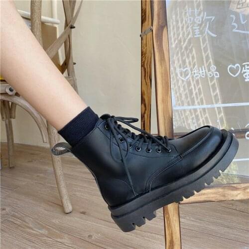 Marten Boots For Women Ladies Leather Ankle Boots Shoes Fur Lining Boots Female Motorcycle Shoes Women
