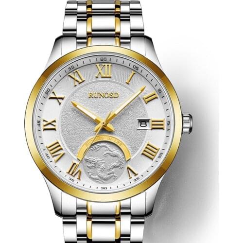 RUNOSD Mens Watch Luxury Dragon Pattern Dial Miyota Mechanical Movement Sapphire Crystal Stainless Steel 8189G