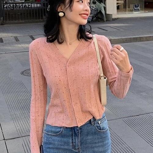 Cardigan Women Spring Autumn New Korean Style Knitted Slim Sexy V-neck Casual Office Lady All-match Single Breasted Fashion Chic