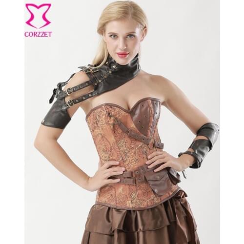 Brown PU Leather Removable Buckled Belt Shoulder Vintage Steampunk Arm Armor Gothic Arm Sleeve Cospaly Sexy Corset Accessories