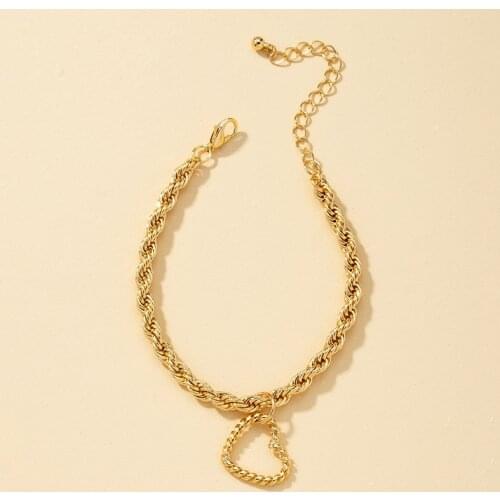 Creative Hollow Out Hemp Cord Heart-shaped Bracelet Romantic Womens Gold Bracelet Accessories Valentines Day Jewelry Gift