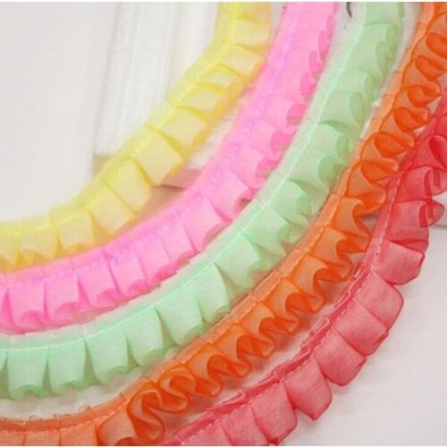 30Yards 2cm Mesh Ruffle Lace Fold Skirt Cuffs Doll Dress Pleated Lace Trim Wedding Dress Fabric Red White