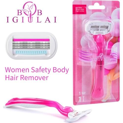 Hot 1Handle&1Blade Safety Replacement Women Blades Manual Stainless Steel Blade Shaving Razor 4Layers Blades Shaver