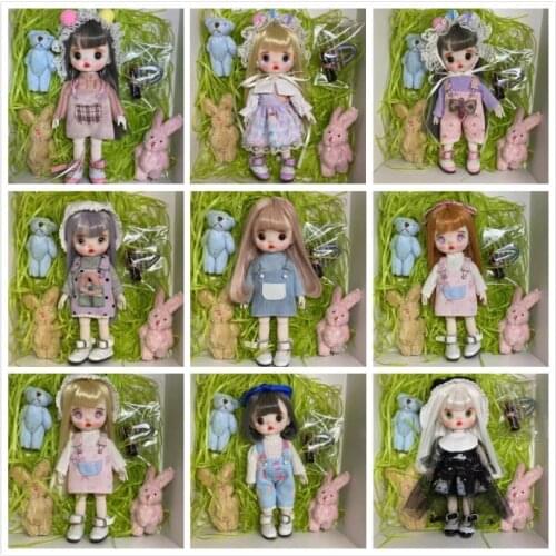 Mini bjd doll Plastic Jointed body doll face makeup by hand 17cm dolls selling with clothes