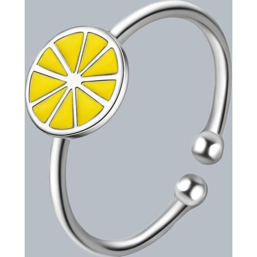 Fashion Simple Yellow Lemon Open Adjustable Ring for Womens Cocktail Party Fruits Finger Ring Fine Jewelry Birthday Gifts