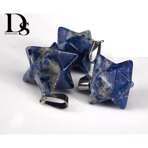 Natural Blue Lapis Lazuli Quartz Merkabah Pendulum Crystal Angelite Merkaba Stars Pendant Jewelry Necklace Healing Reiki Energy